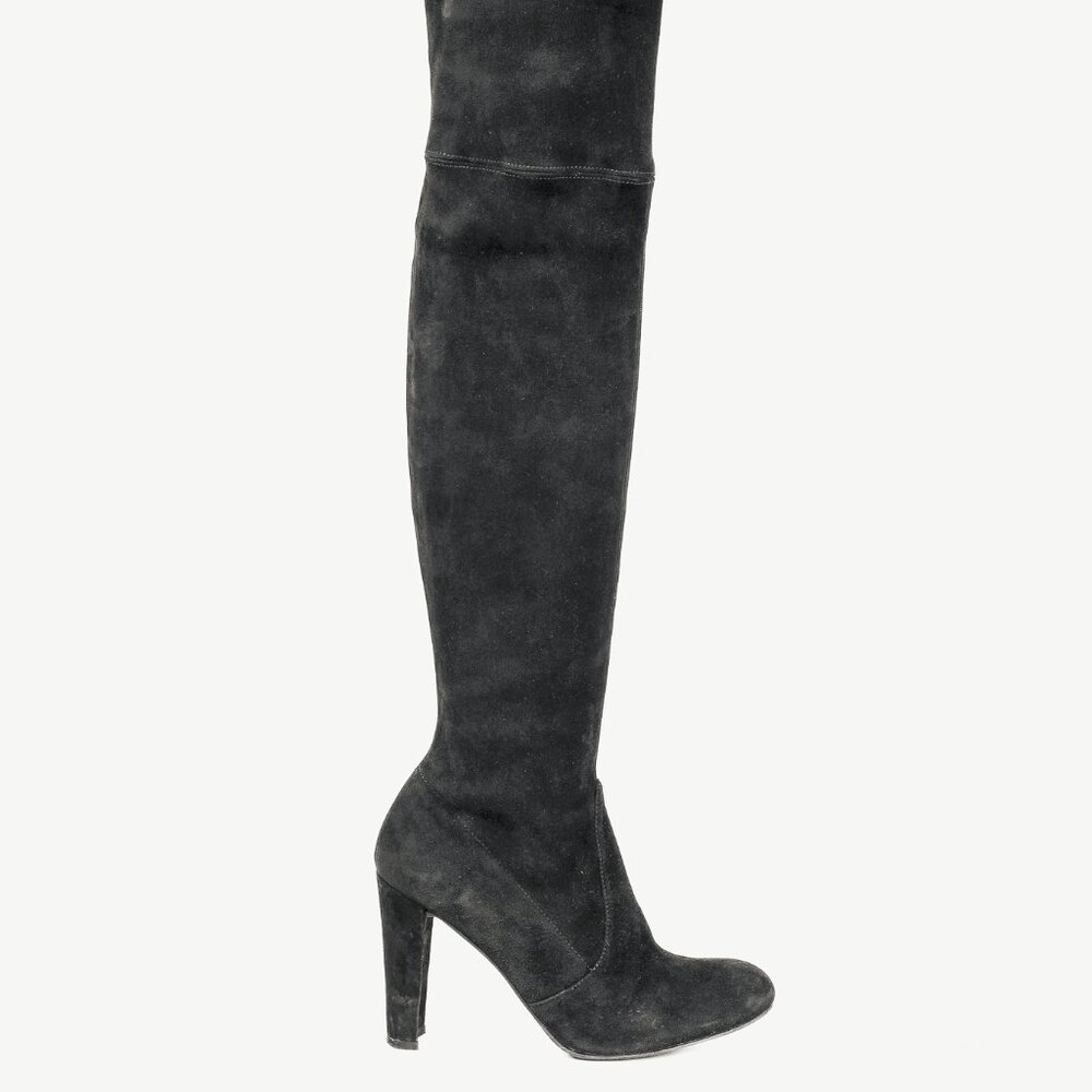 Stuart Weitzman Highland Black Suede Over-The-Knee Tie-Back Boots